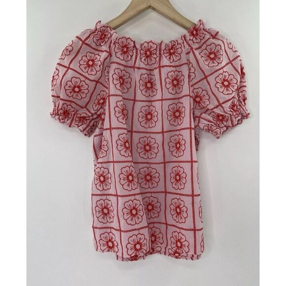 Crewcuts Girls Pink & Red Floral Embroidered Puff Sleeve Lined Blouse Size XL - Picture 2 of 10